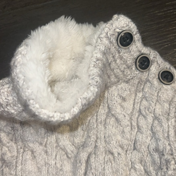 Zara Heather Grey Cotton/Wool Blend Cable Sweater w/Fur Lined Neck Size 9-12m - Picture 4 of 8